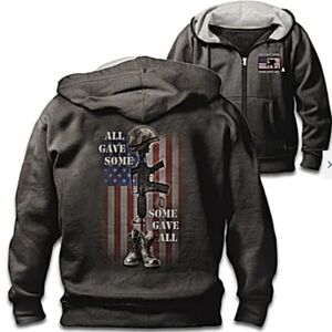 The Bradford Exchange Military Gray Zip-Up Hoodie All Gave Some Some Gave All XL